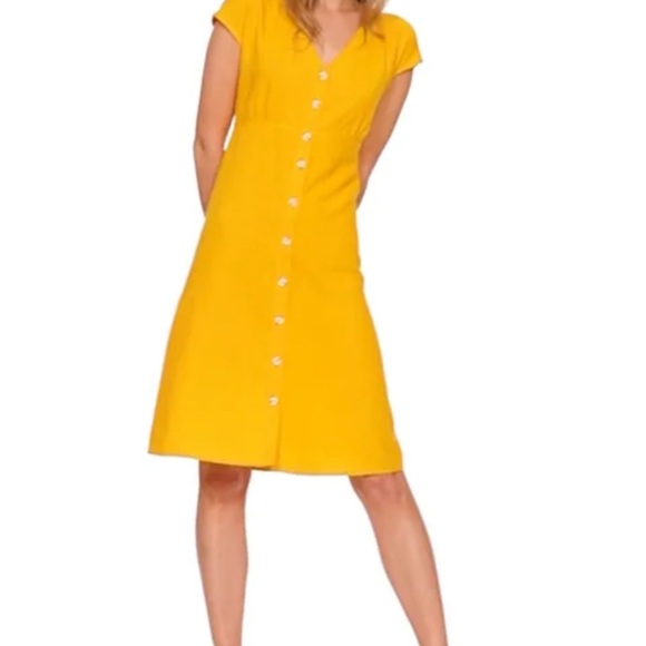 NWT Old Navy Yellow Button-Front V Neck Linen Blend Midi Dress Size L - Picture 1 of 8